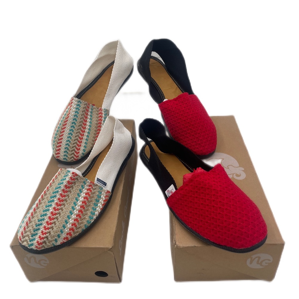 New 2 Pairs 'Nomadic Goats' Woven Flats Closed Toe Red & Multi-Color 9.5 NWOT